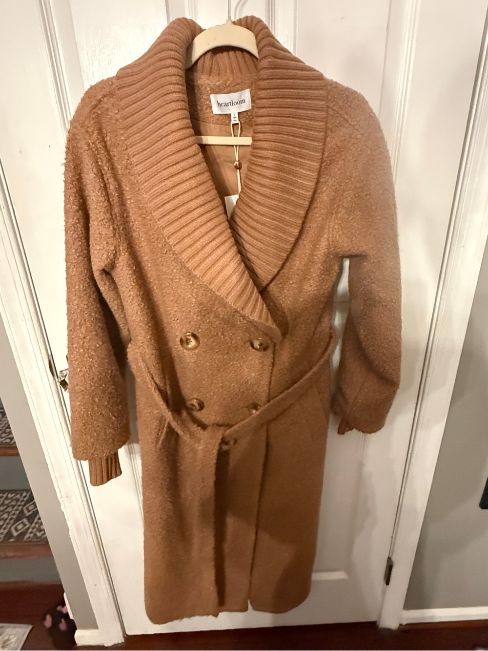 Heartloom Camel Double-Breasted Shawl-Collar Trench Coat